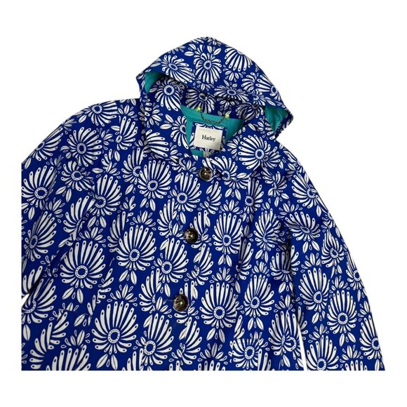 HATLEY Floral Blue Designer Hooded Casual Jacket Coat Womens 12 - Picture 3 of 7